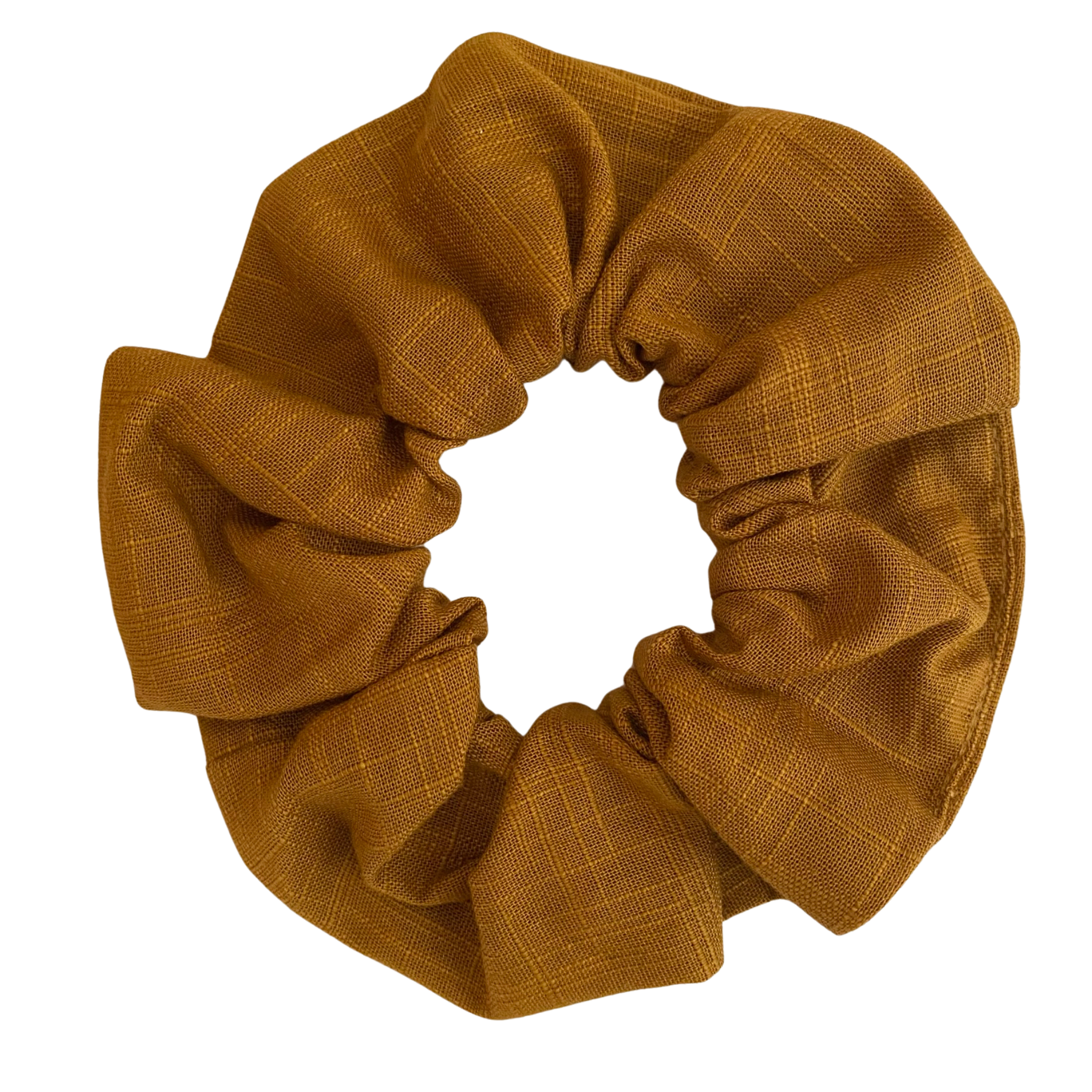 Turmeric Linen Scrunchie is handmade from cotton woven fabric and features strong braided elastic.