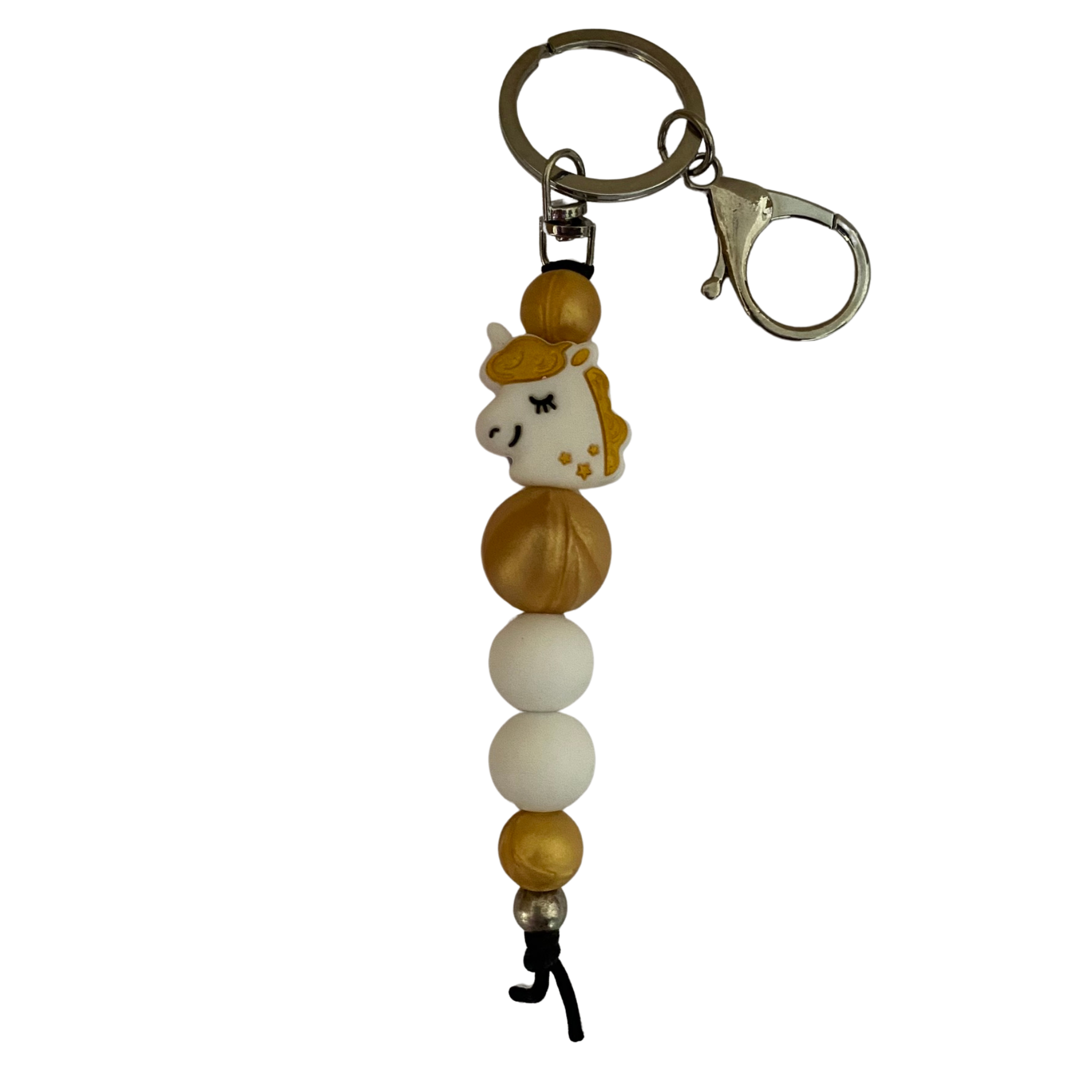 An 18ccm keyring featuring a unicorn face and other round silicone beads.