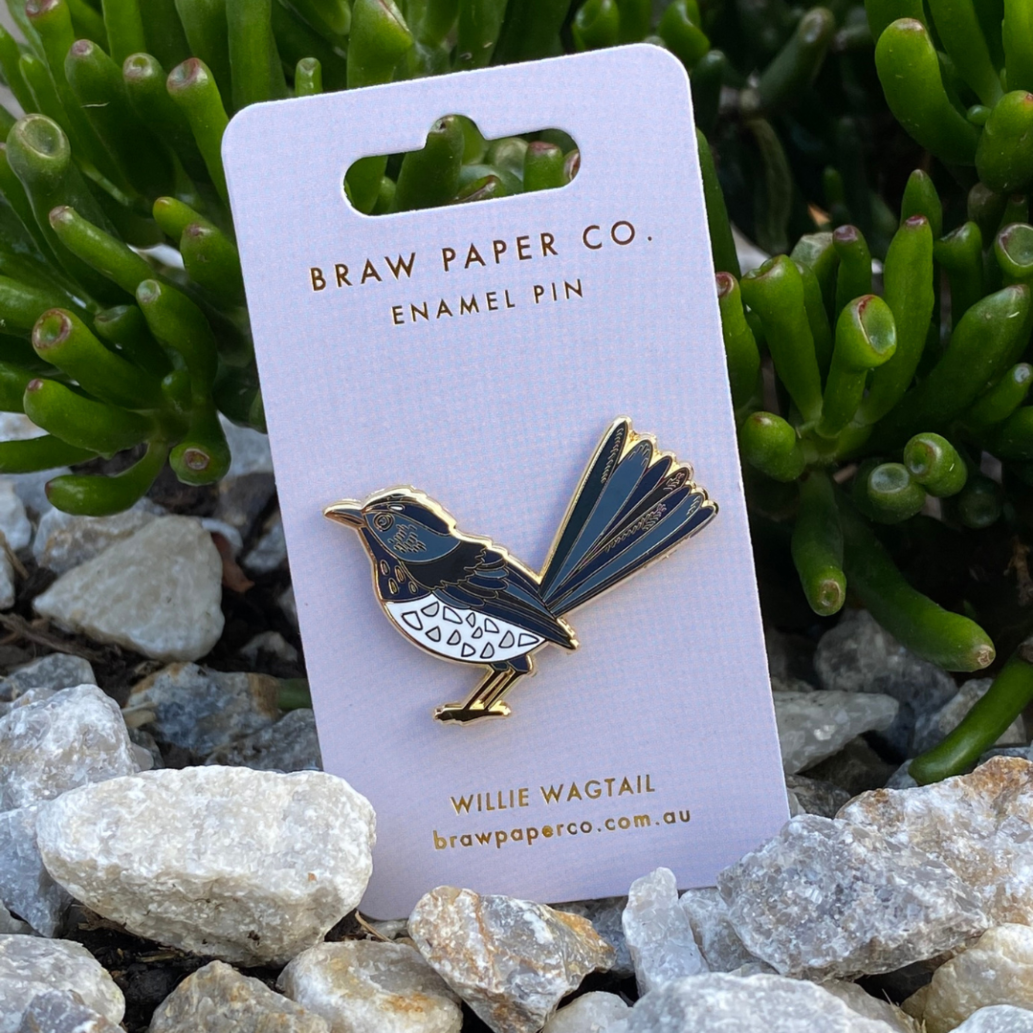 Willie Wagtail Enamel Pin, boasting intricate detailing and lively colours inspired by this beloved bird.