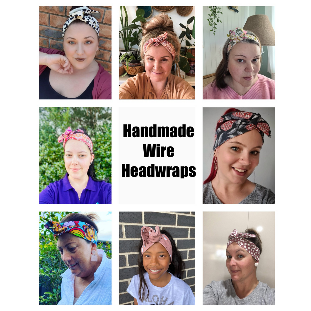 A series of pictures with customers wearing our handmade wire headwraps.