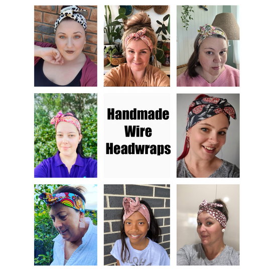 A series of pictures with customers wearing our handmade wire headwraps.